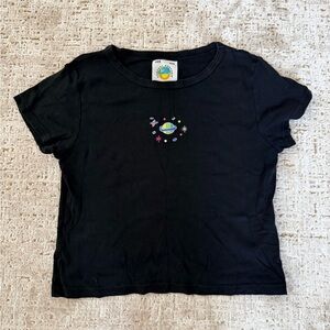 UNIF Black Short Sleeve Tee with Planet Design